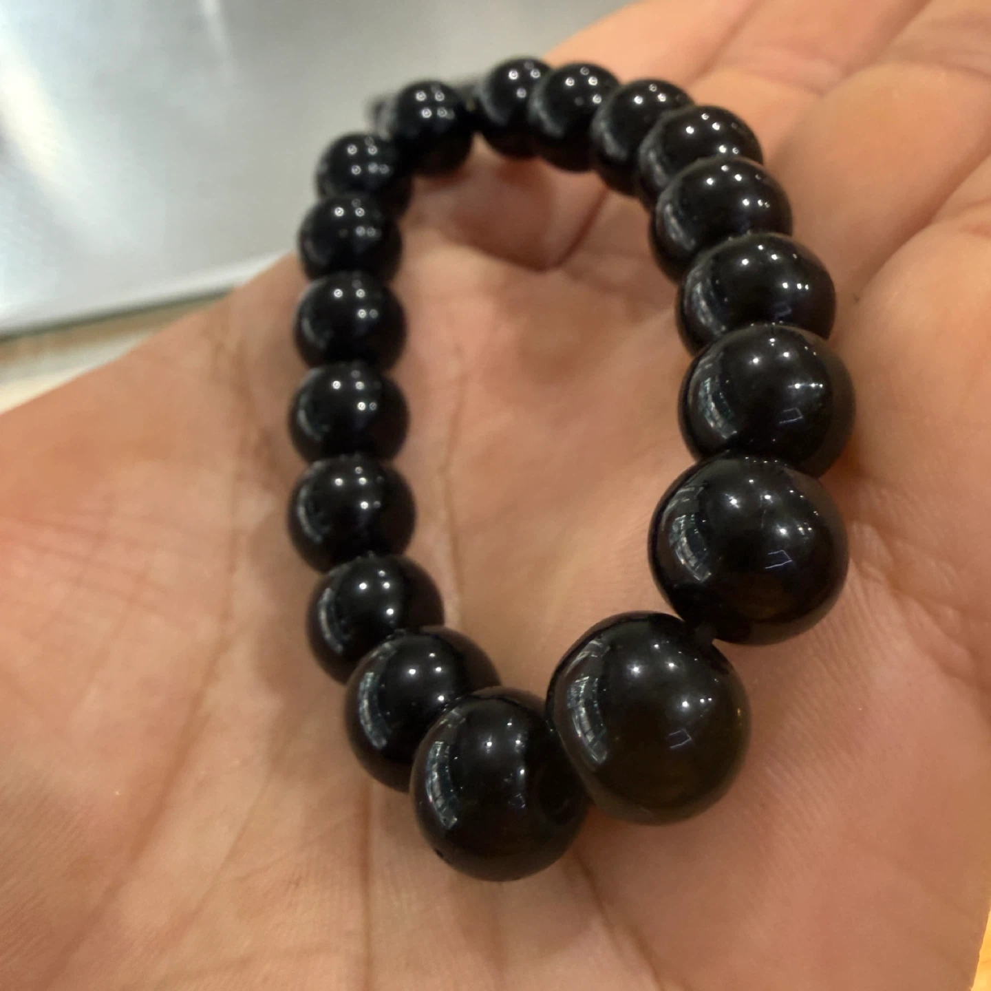 Black obsidian Bead Stretch Bracelet - photo 4