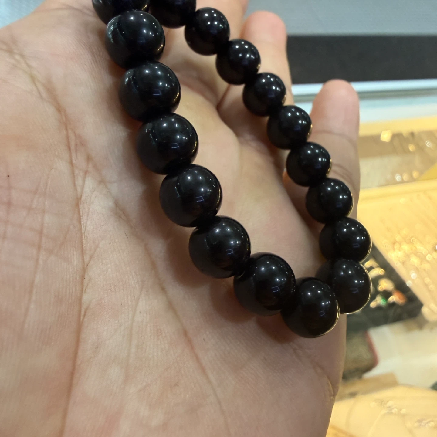 Black obsidian Bead Stretch Bracelet - photo 3