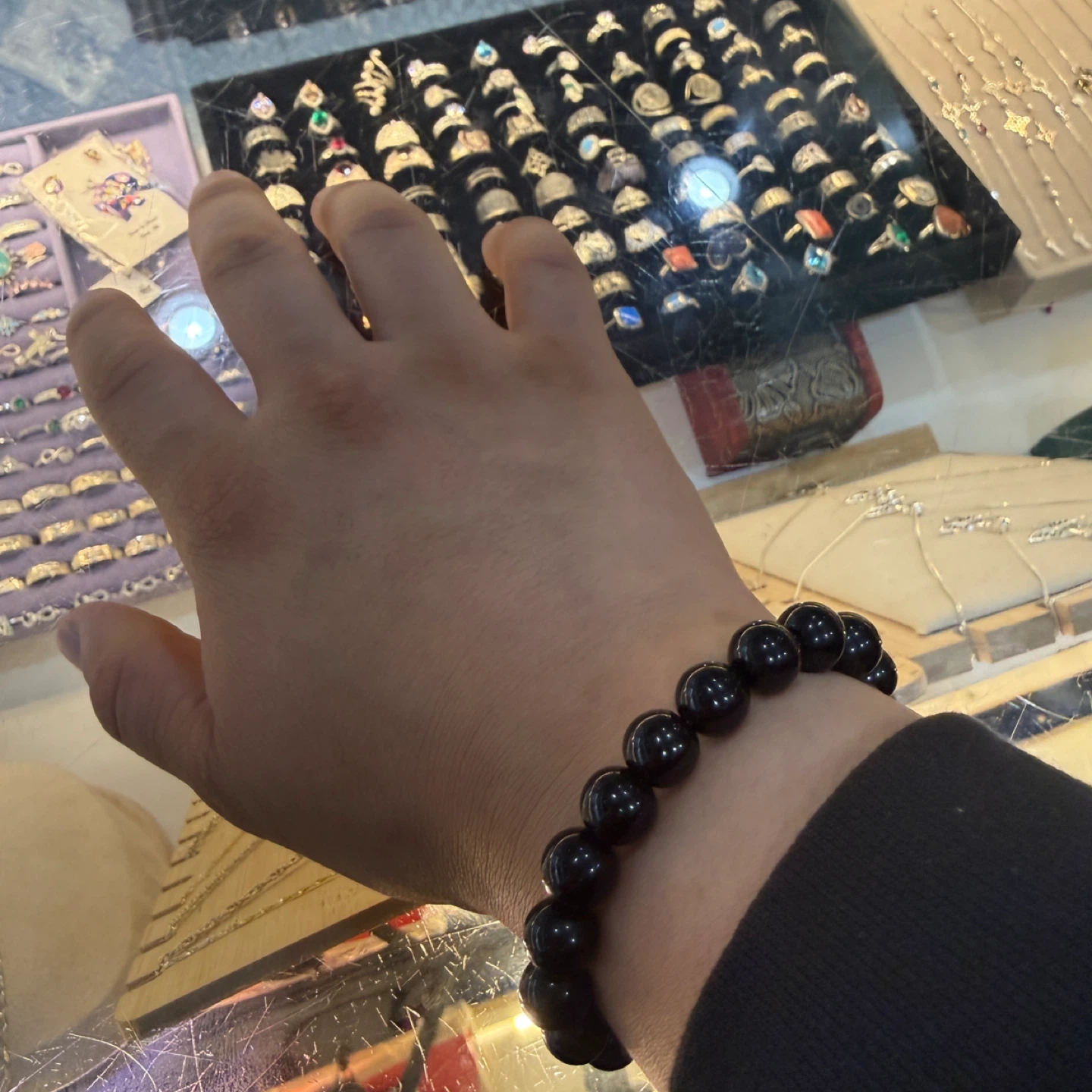Black obsidian Bead Stretch Bracelet - photo 5