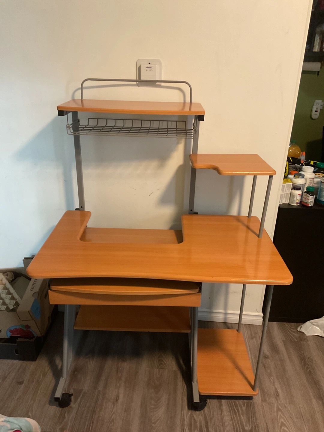 Compact Wood Grain Computer Desk