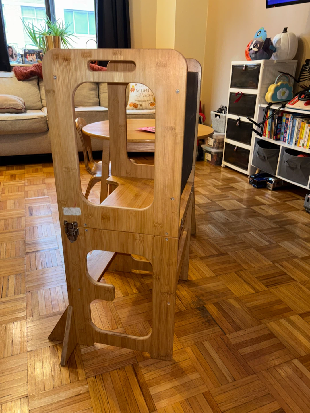 Convertible Bamboo Toddler Learning Tower and Chalkboard