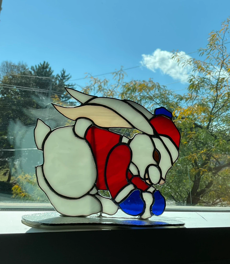 Vintage 1990’s Freestanding Stained Glass White Rabbit Sculpture