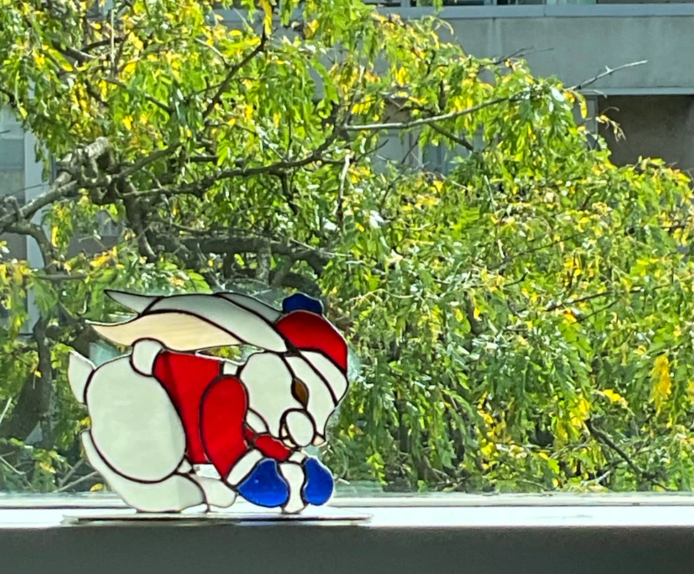 Vintage 1990’s Freestanding Stained Glass White Rabbit Sculpture - photo 2