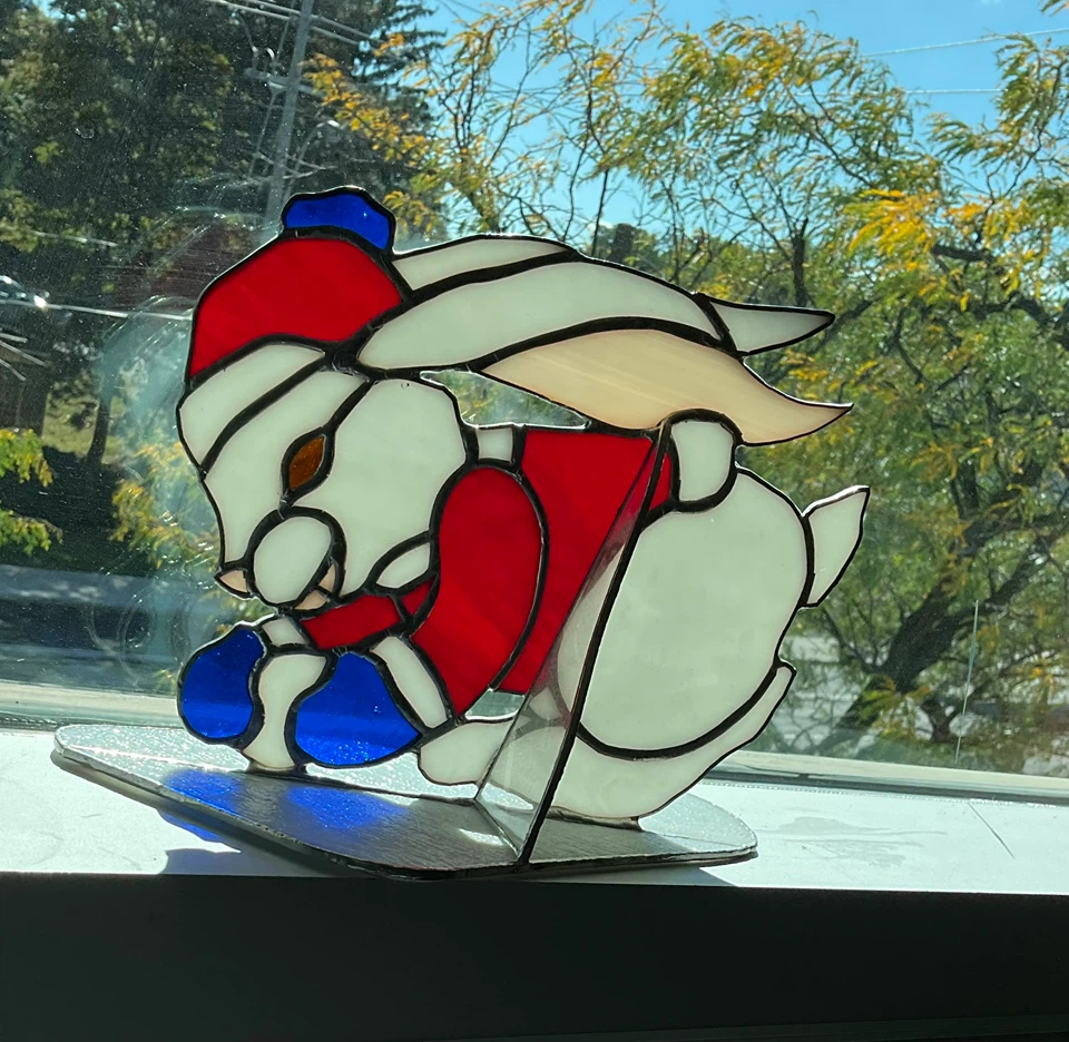 Vintage 1990’s Freestanding Stained Glass White Rabbit Sculpture - photo 3