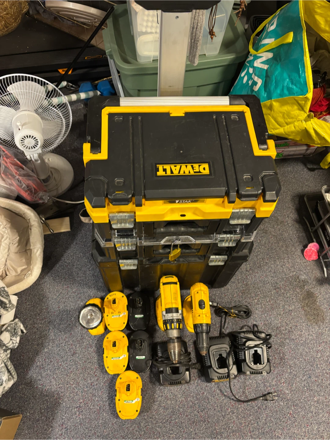 DeWalt TSTAK Tool Box Set with Cordless Drills and flags light