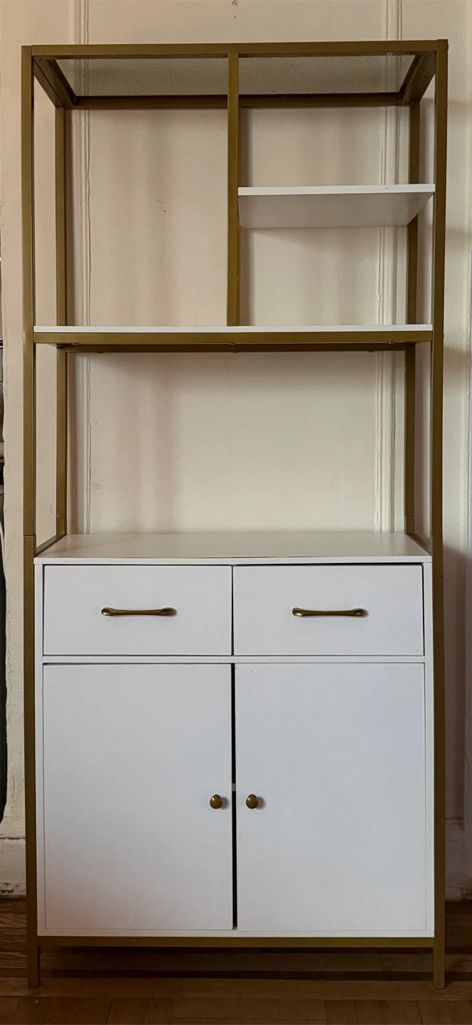 Gold and White Metal Display Shelf