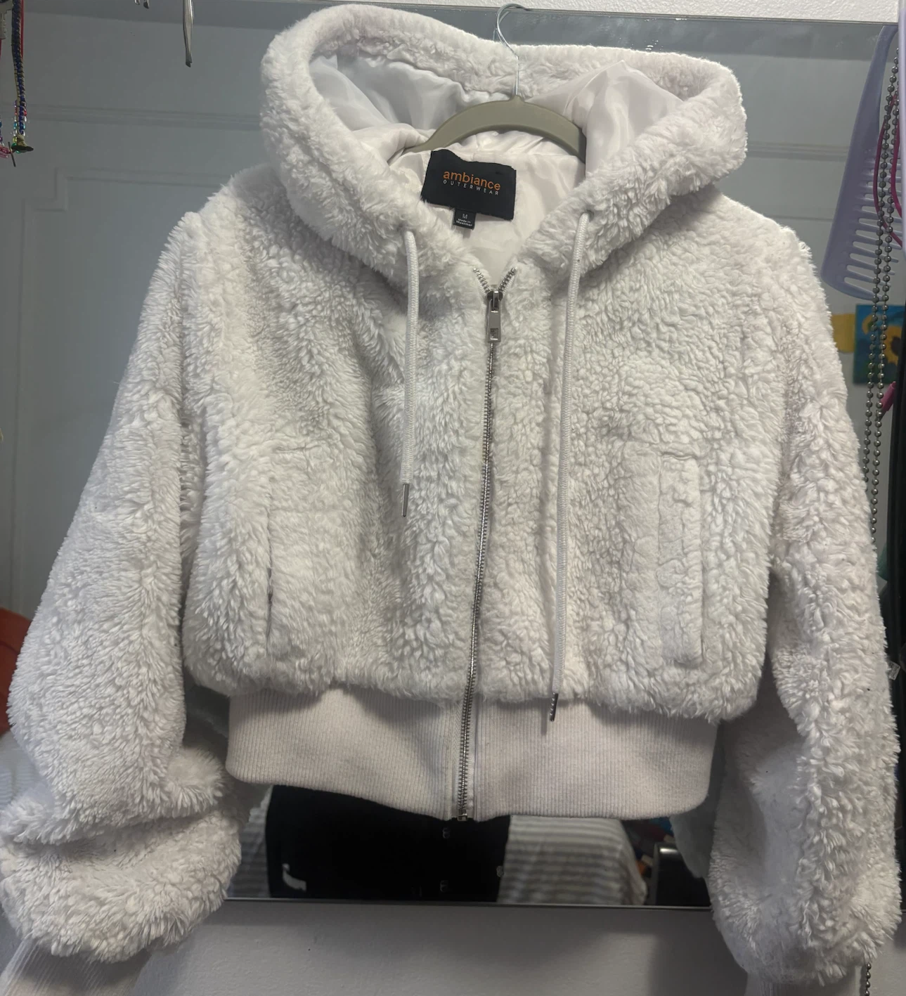 Outerwear White Sherpa Zip-Up Hoodie size medium - photo 3