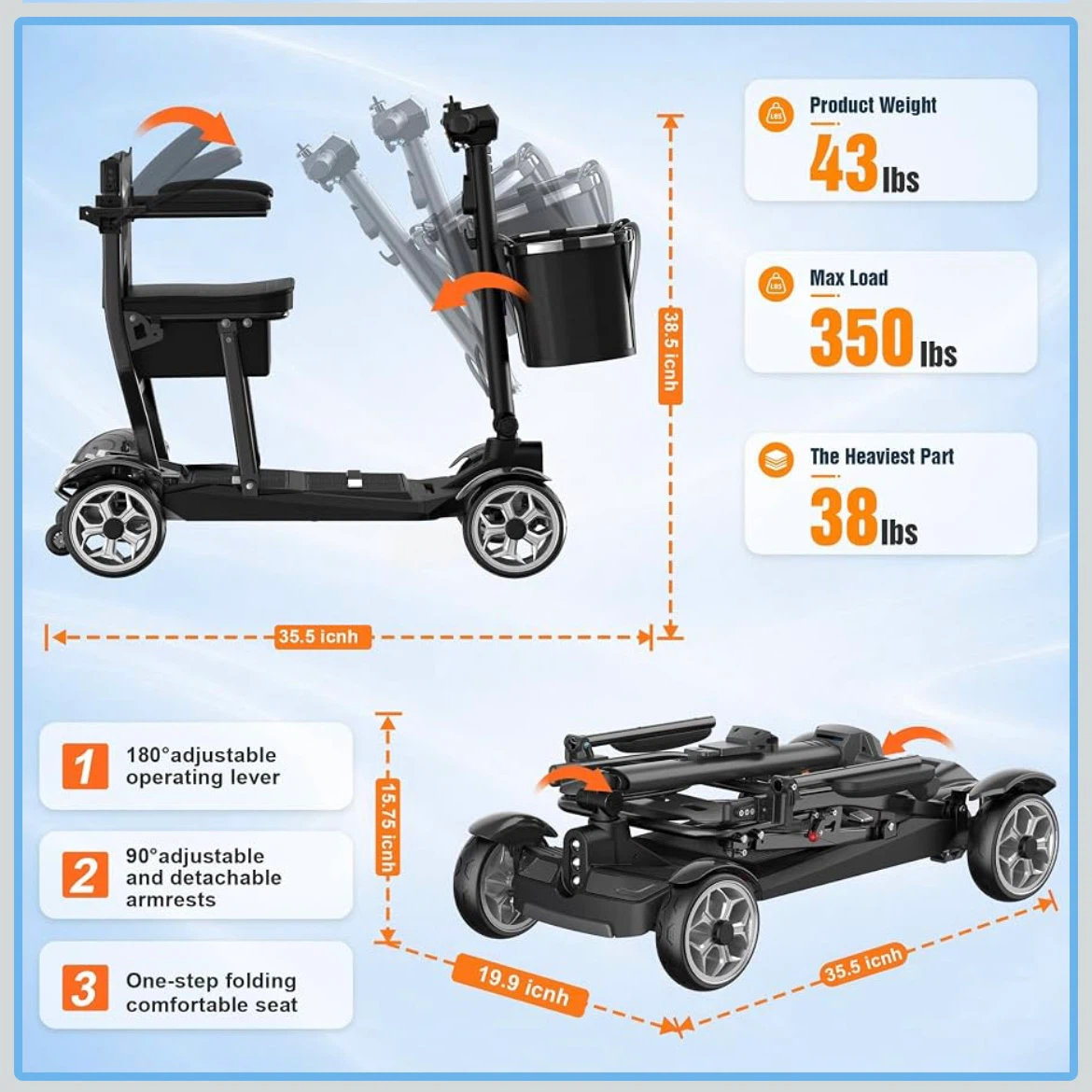 Portable Folding Mobility Scooter - photo 3