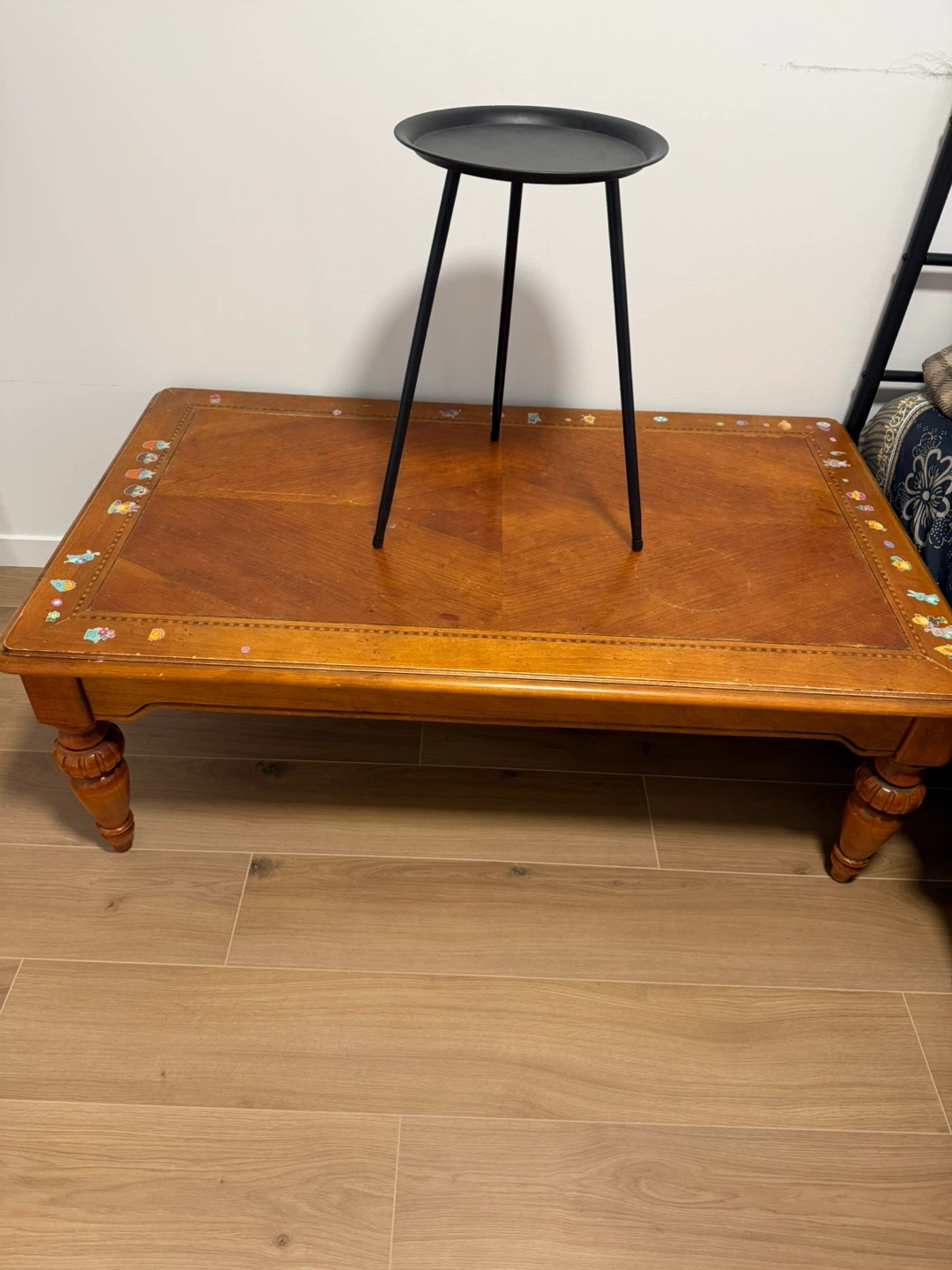 Wooden coffee table with black side table - photo 2