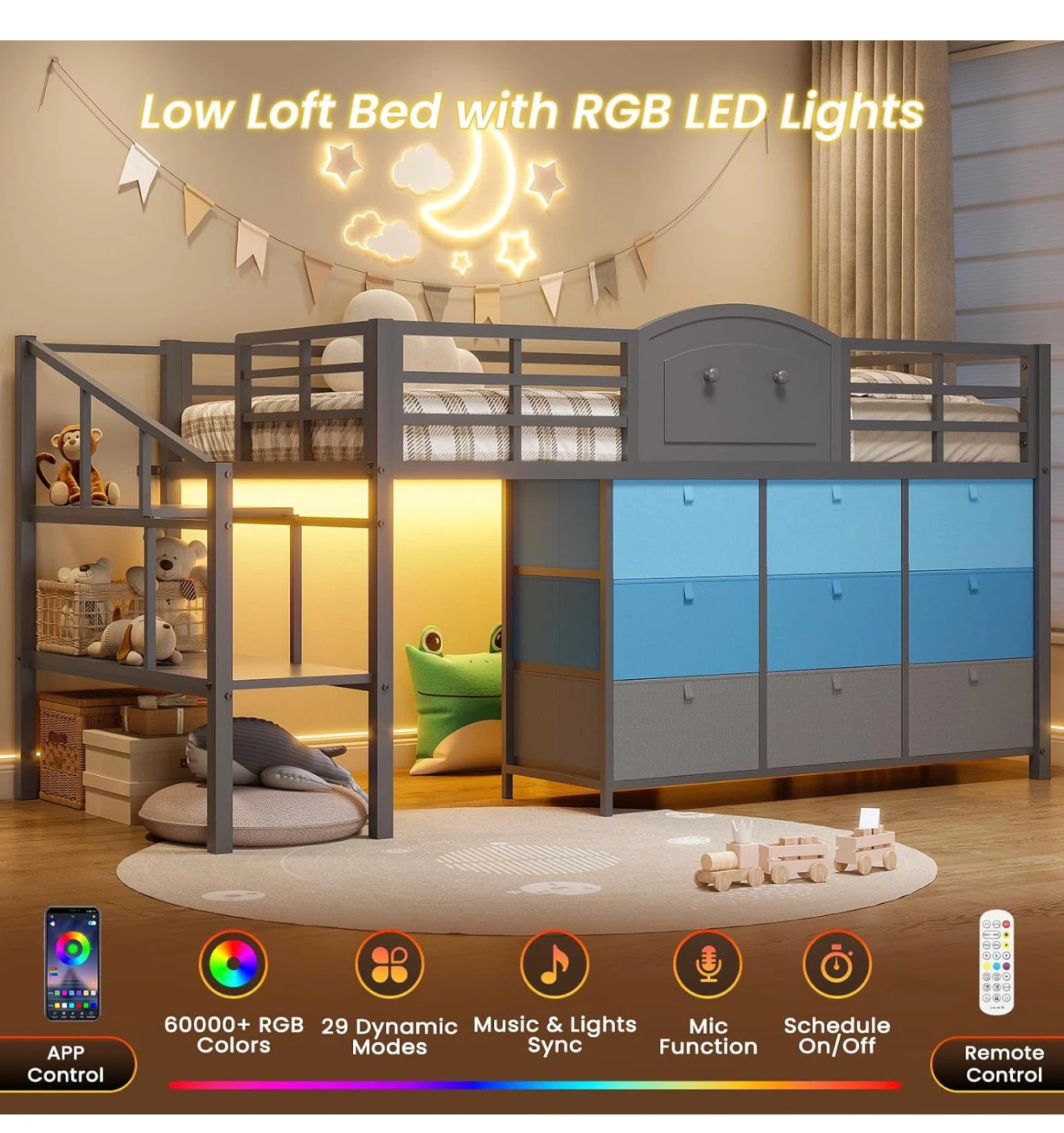💫 STUNNING TWIN LOFT BED - Storage & LED Lights! Sealed!