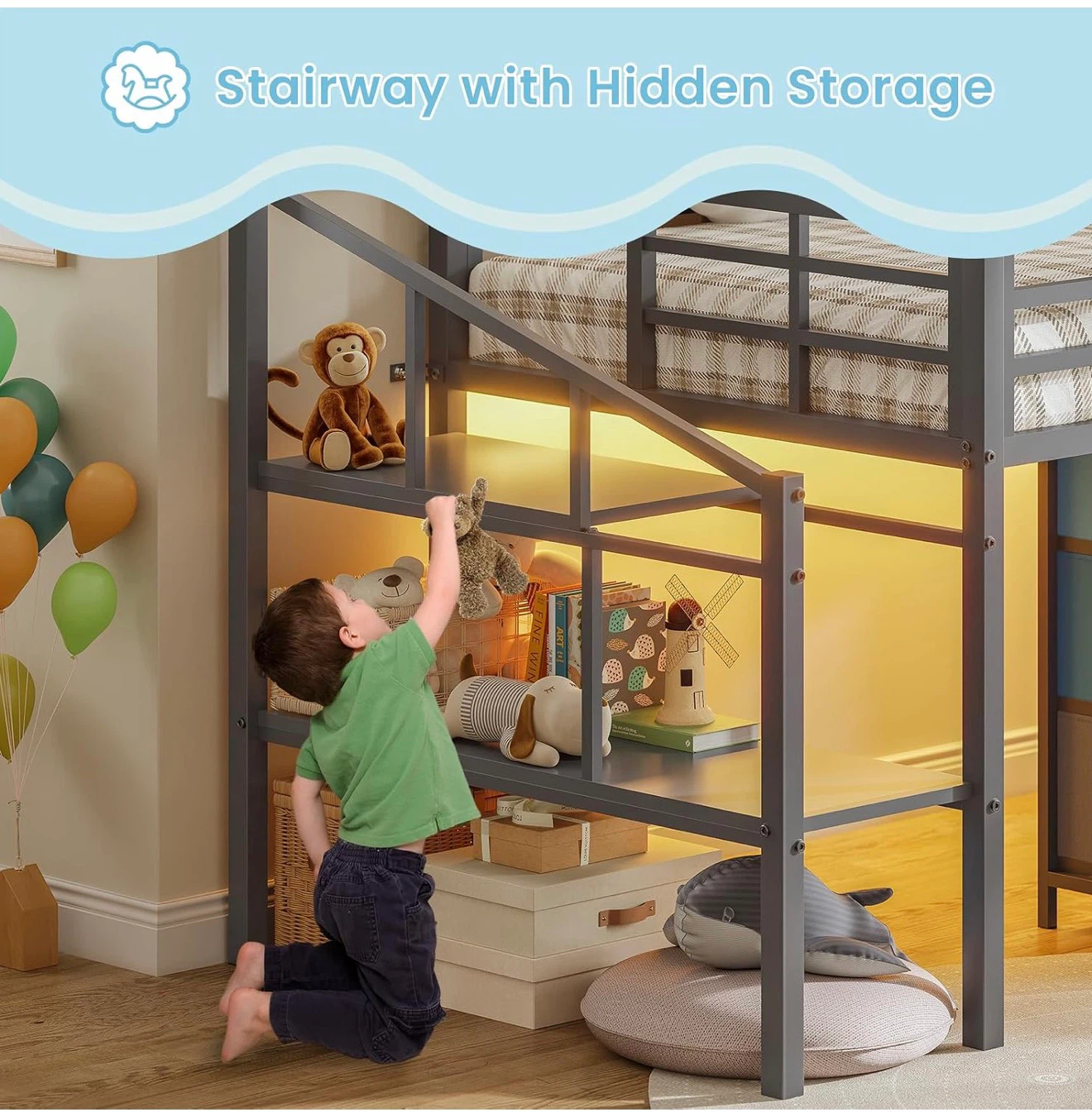 💫 STUNNING TWIN LOFT BED - Storage & LED Lights! Sealed! - photo 2