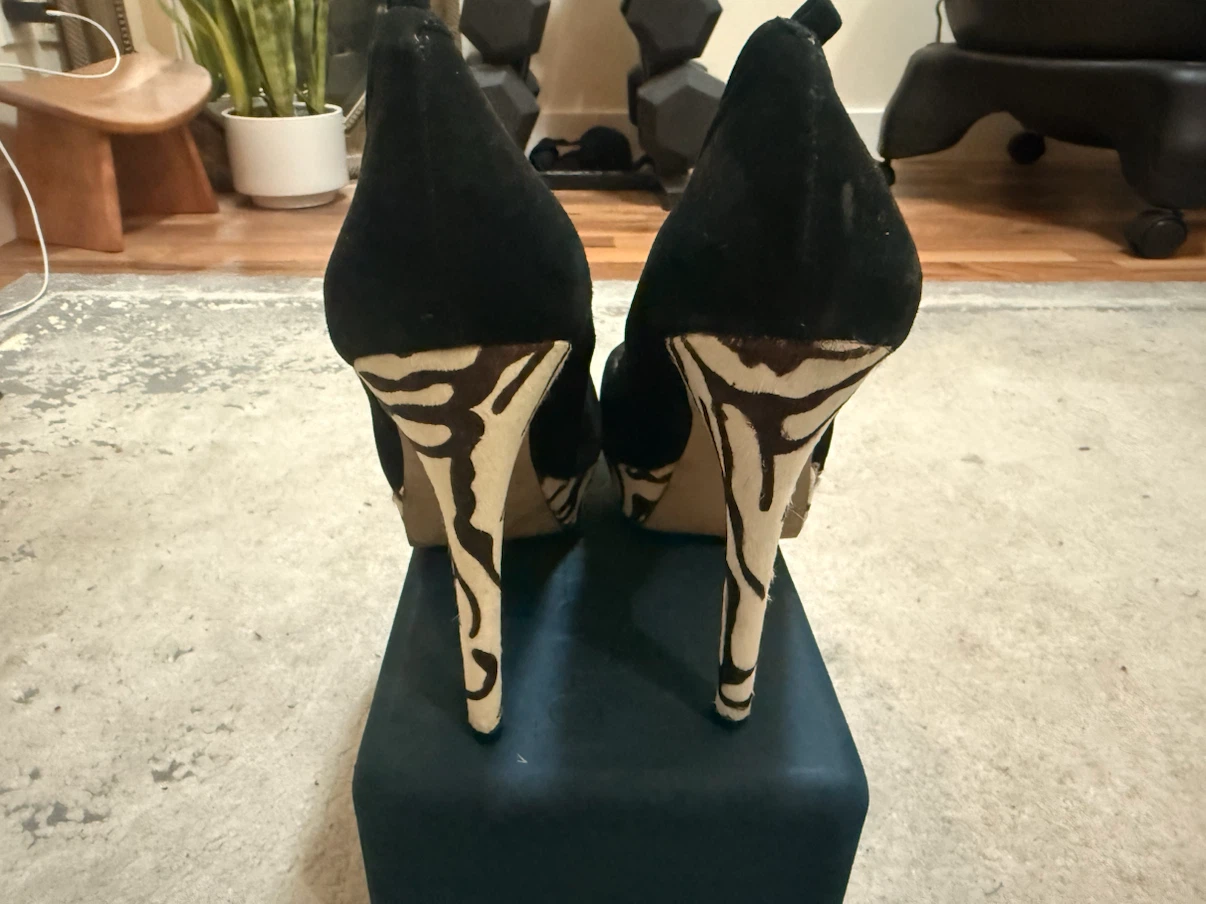 Black Suede Platform Heels with Animal Print - photo 2
