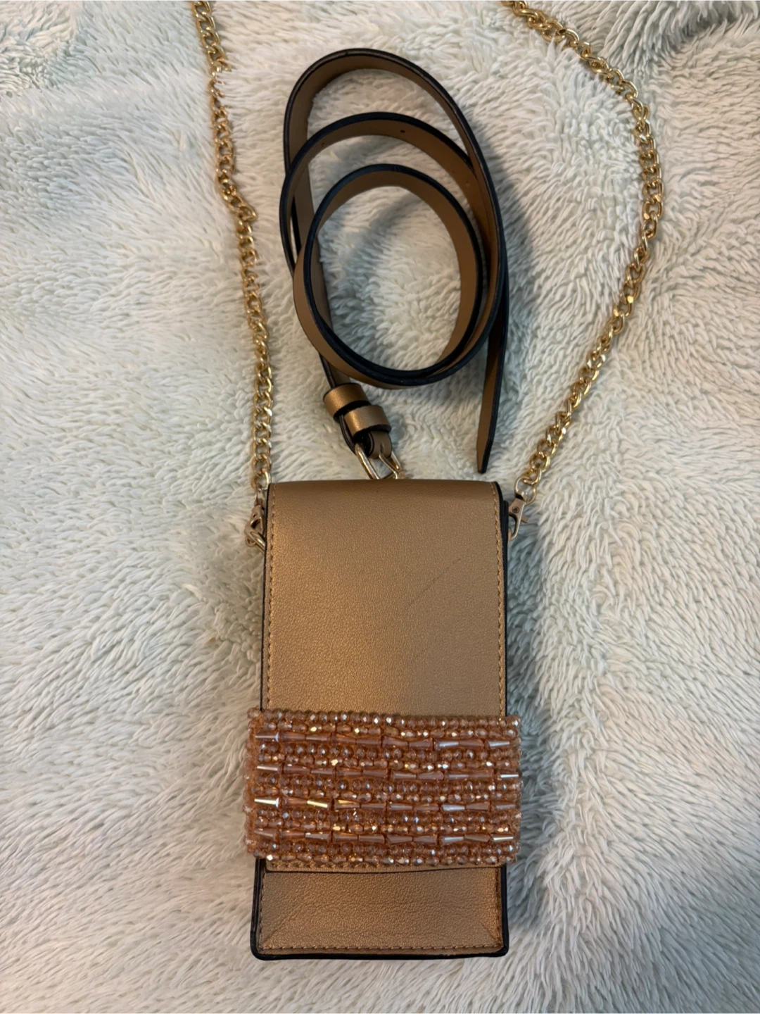 Gold Beaded Crossbody Phone Bag