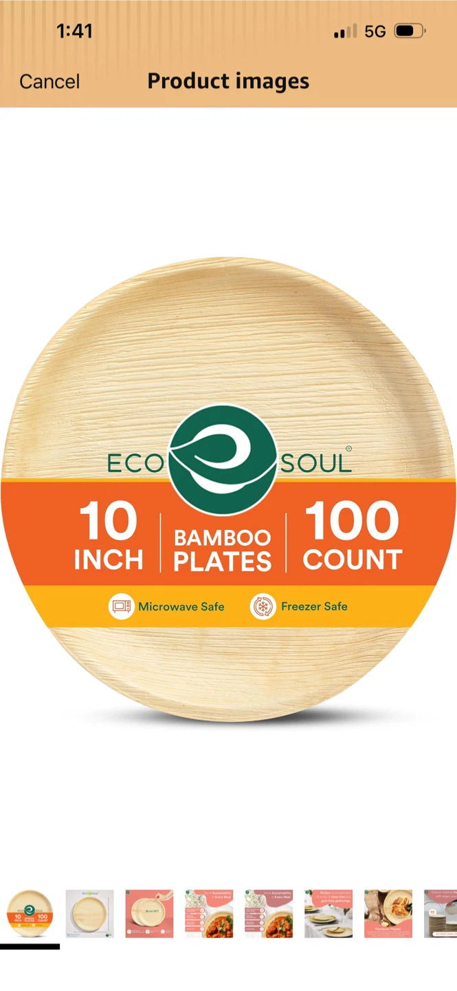 EcoSoul 10 Inch Bamboo Plates, 100 Count