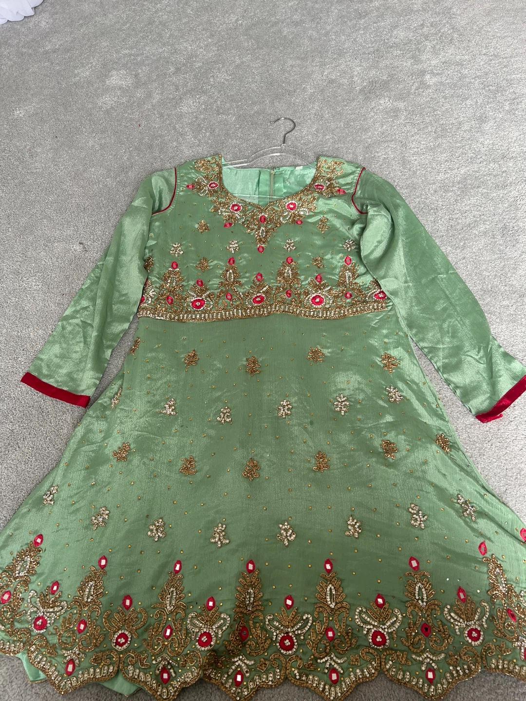 Girls Green & Red Traditional Ethnic Dress – Ages 9–12