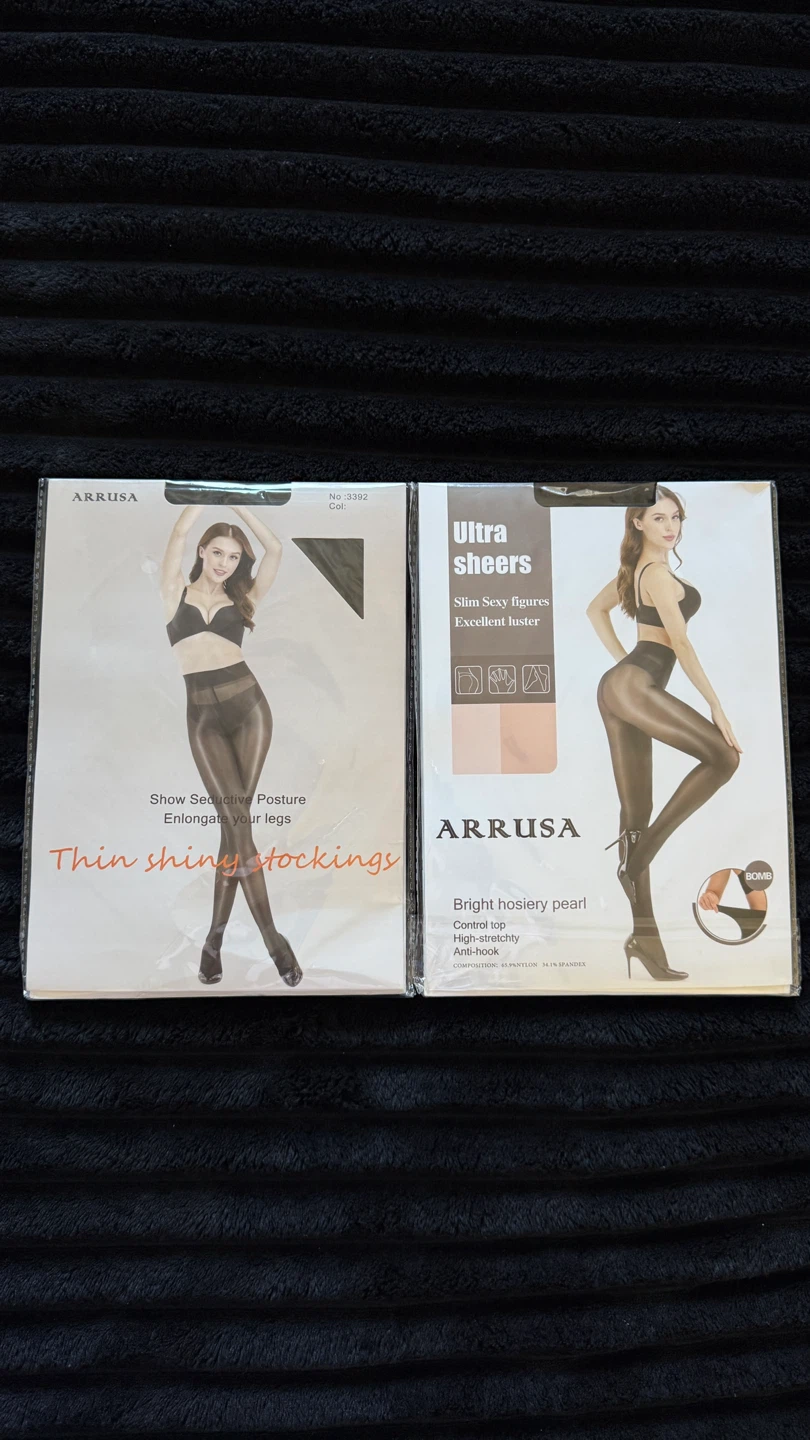 Size XS-S 2 pairs Arrusa Ultra Sheer Shiny Stockings black