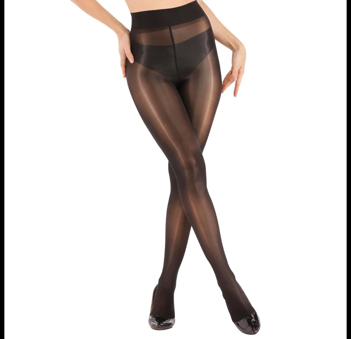 Size XS-S 2 pairs Arrusa Ultra Sheer Shiny Stockings black - photo 2