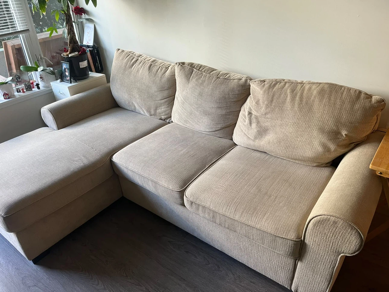 Beige Sectional Sofa Bed with Storage
