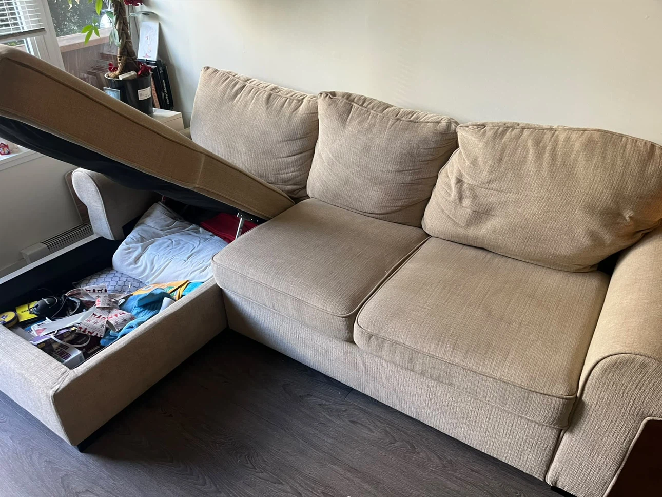 Beige Sectional Sofa Bed with Storage - photo 2