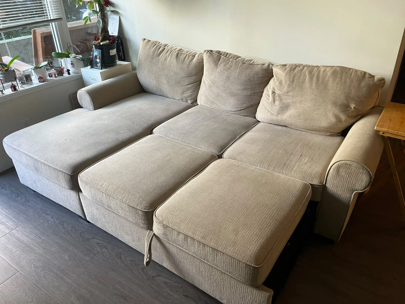 Beige Sectional Sofa Bed with Storage - photo 3