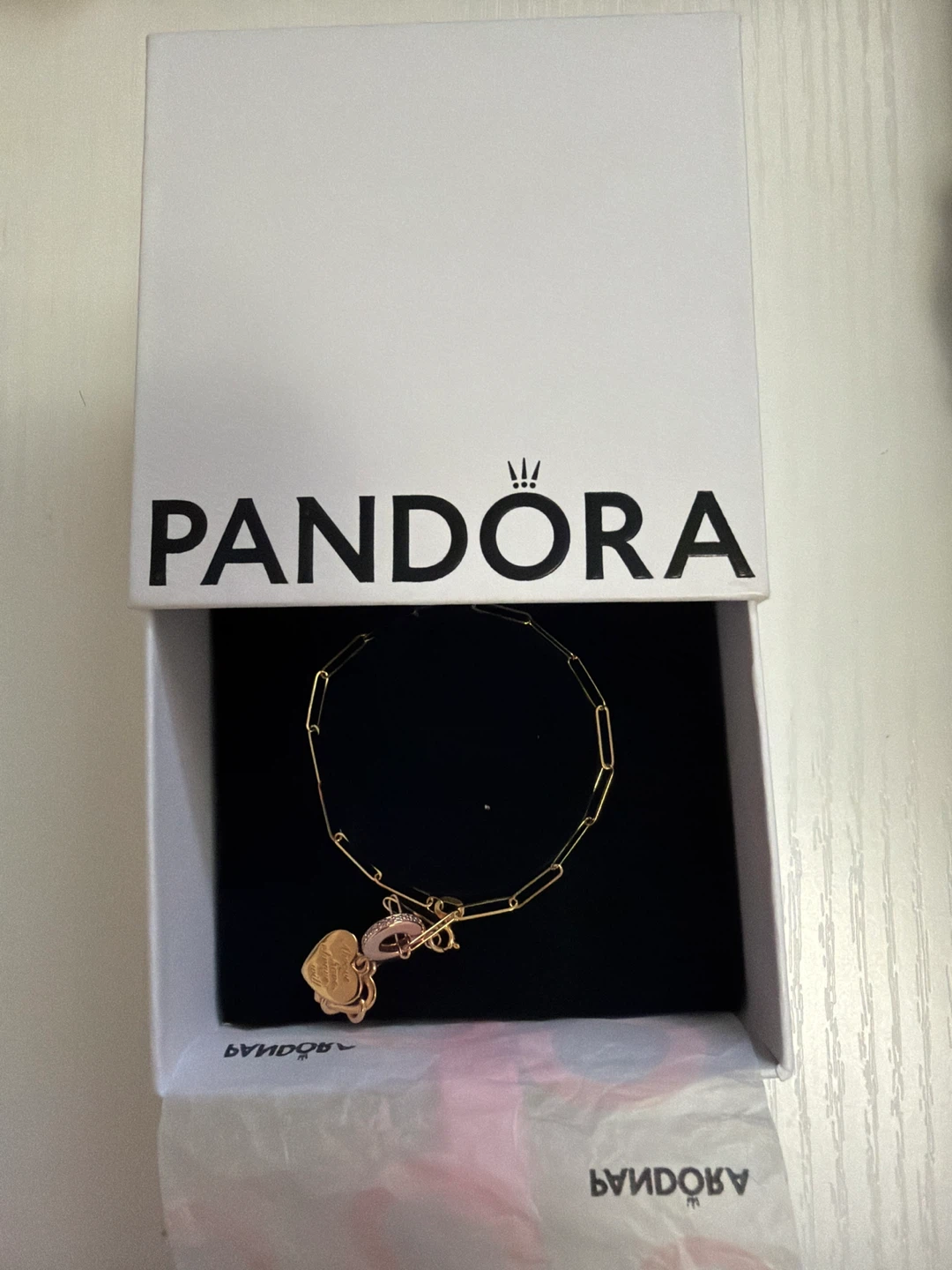 Pandora Gold-Tone Link Bracelet with Charms