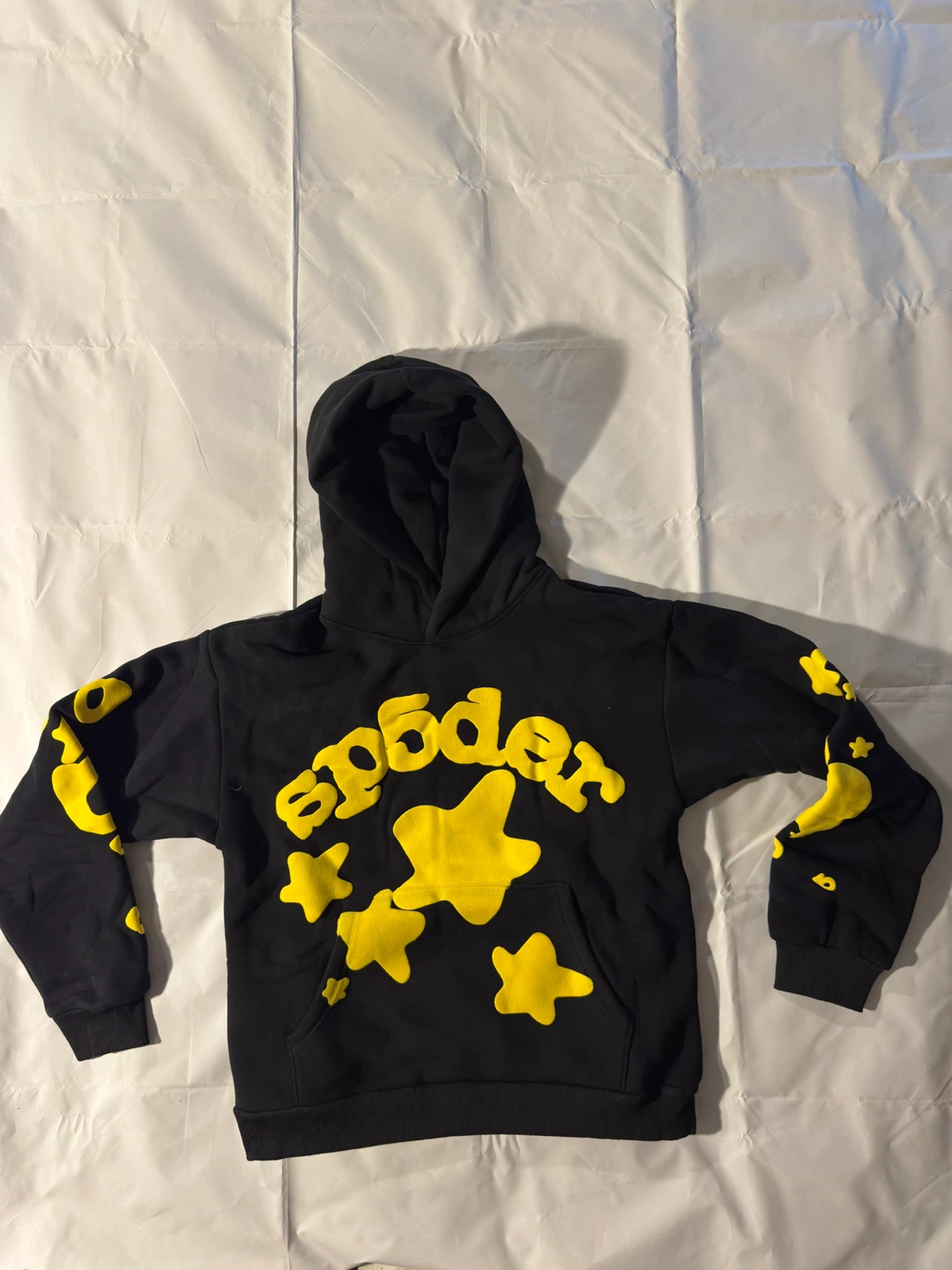 Sp5der Black Hoodie with Yellow Stars