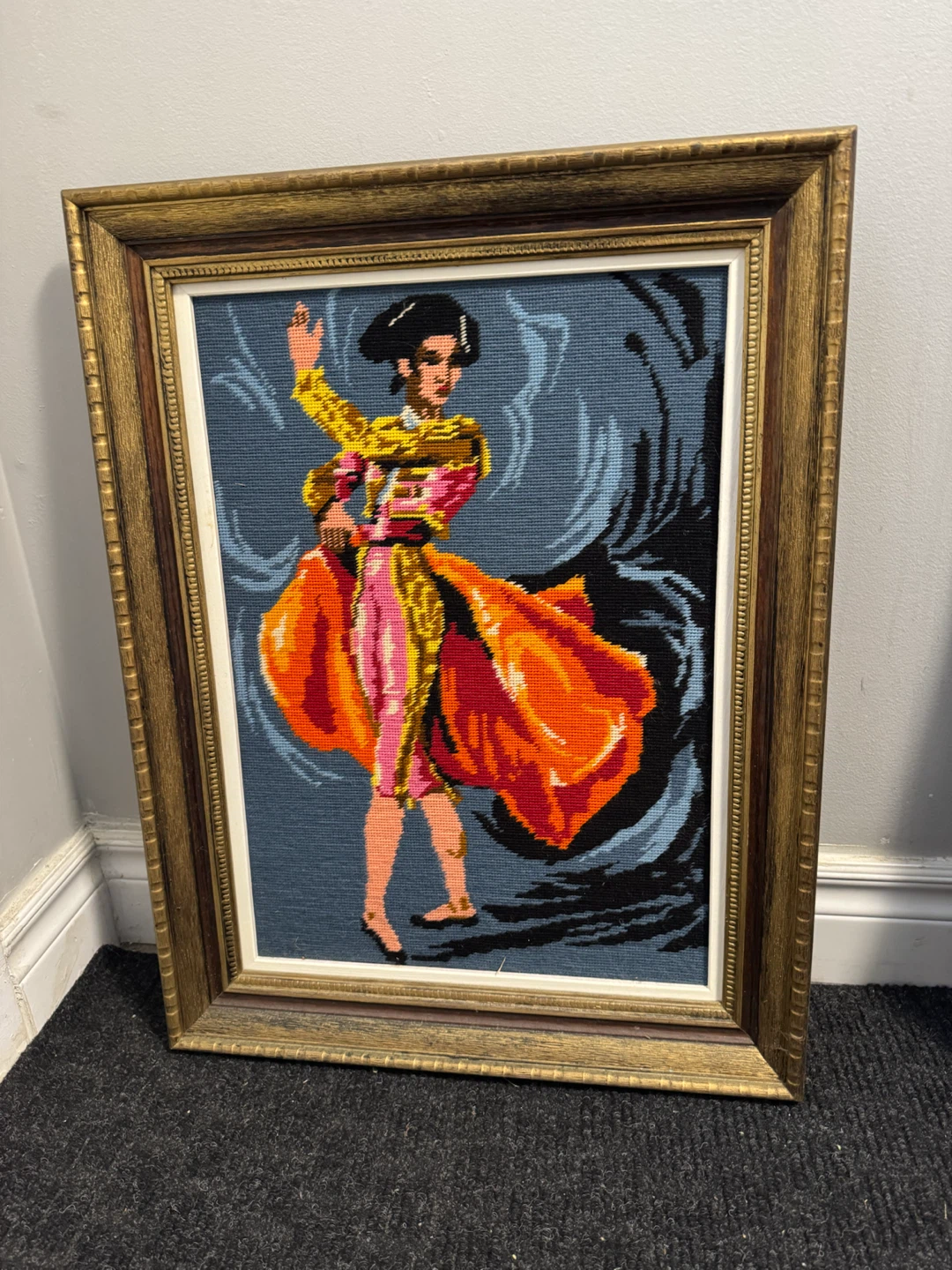 Vintage Framed Matador and Dancer Needlepoint Pair