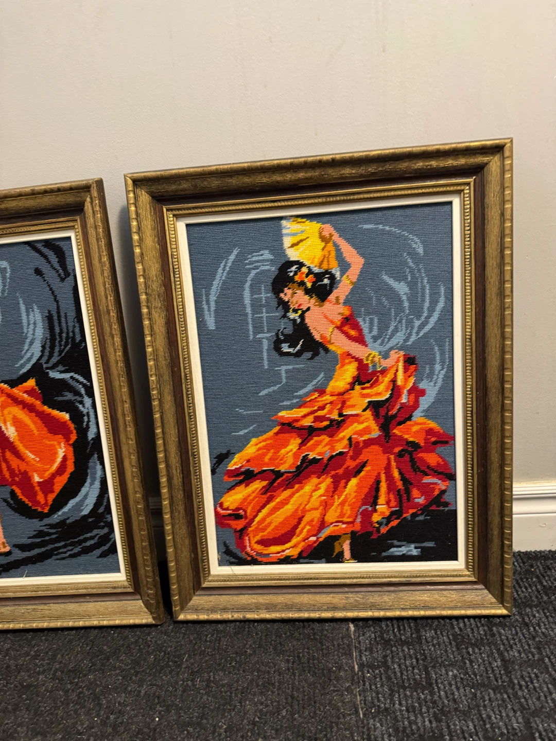 Vintage Framed Matador and Dancer Needlepoint Pair - photo 2