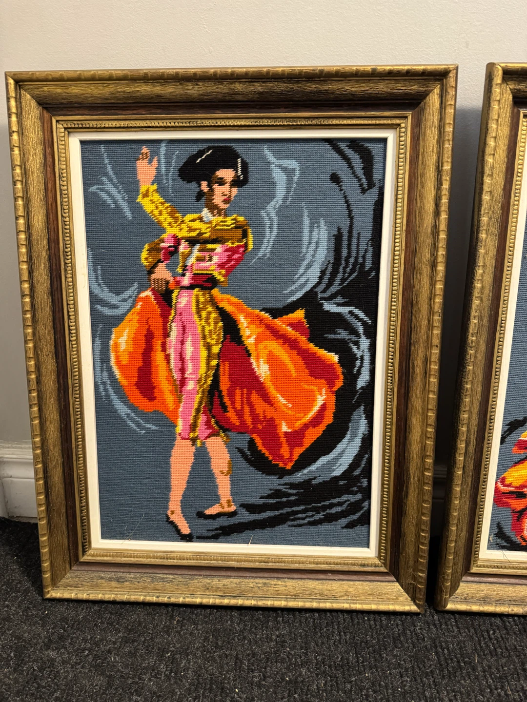 Vintage Framed Matador and Dancer Needlepoint Pair - photo 3
