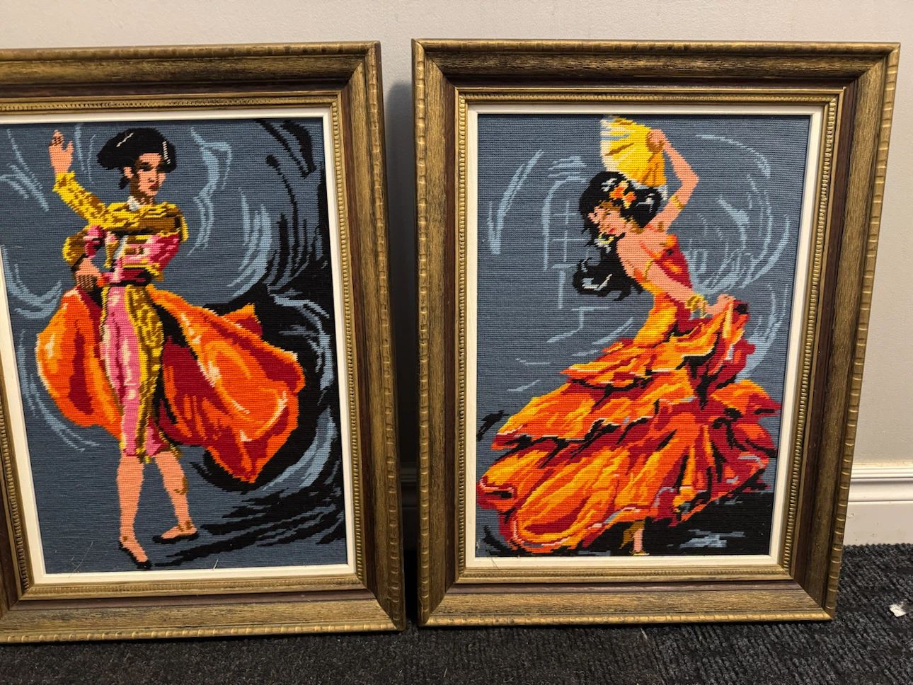 Vintage Framed Matador and Dancer Needlepoint Pair - photo 5