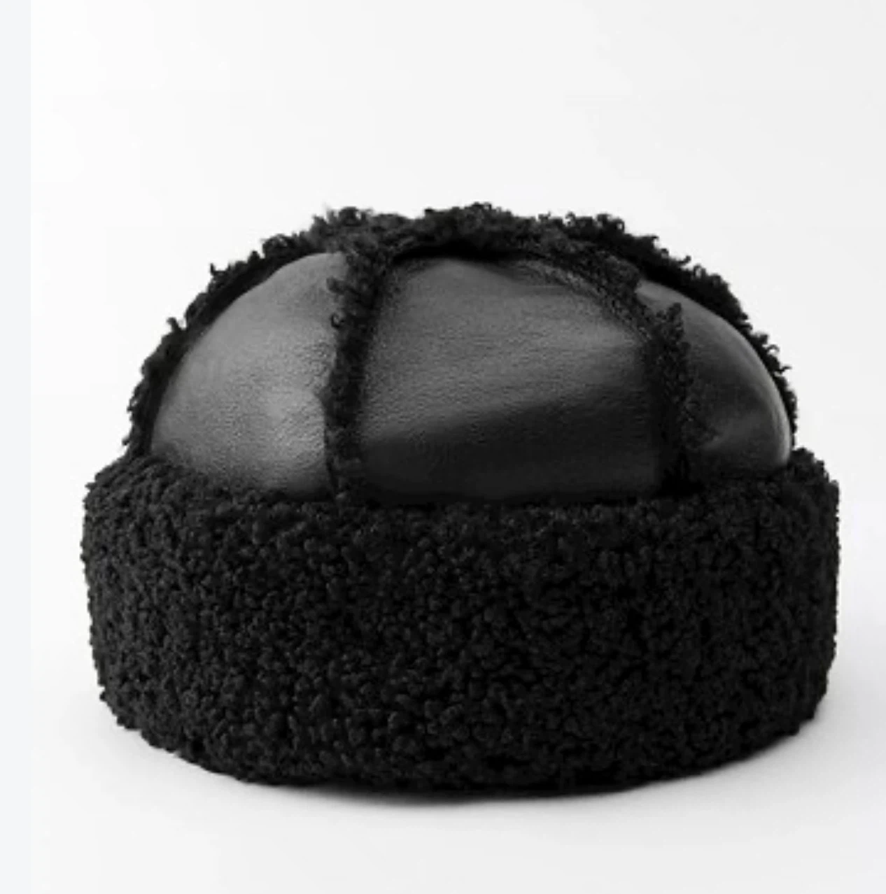 Zara Black Faux Shearling Aviator Trapper Ear Flap Winter Hat S