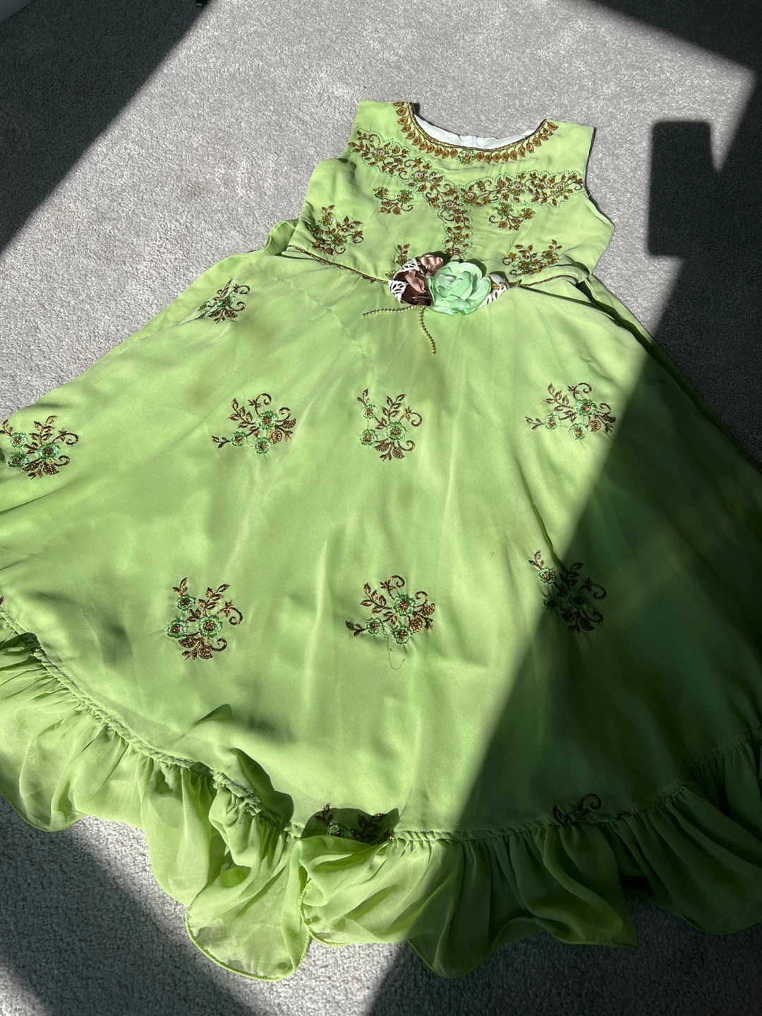 Girls Green Embroidered Dress