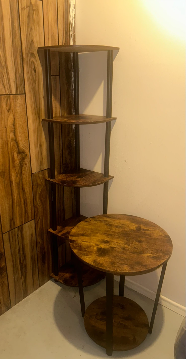 Rustic Corner Shelf and Round Side Table Set