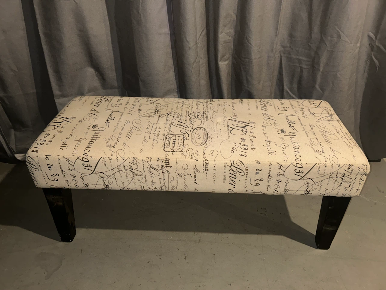 French Script Fabric Upholstered Bench