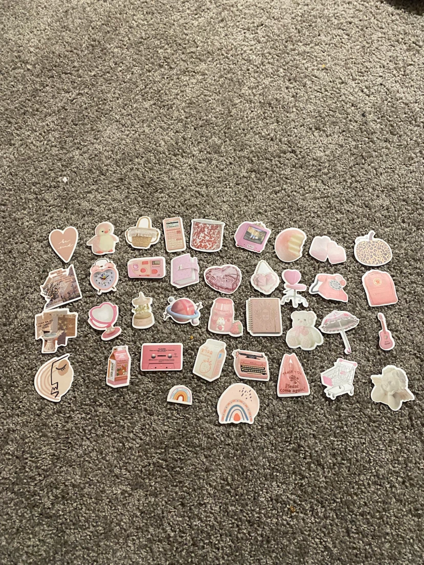 Set of 37 Assorted Pink Aesthetic Stickers