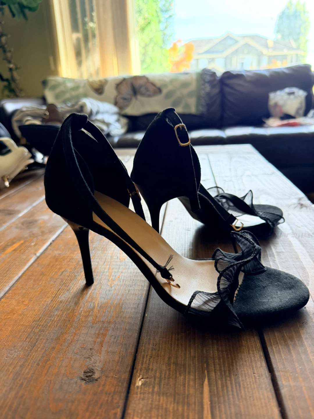 Black Ruffle Stiletto Heels