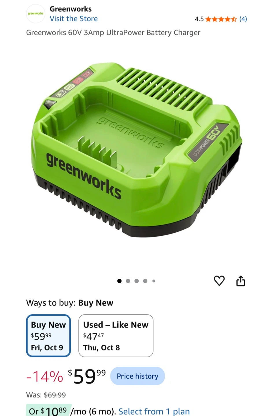 Greenworks Pro 60V Battery Charger