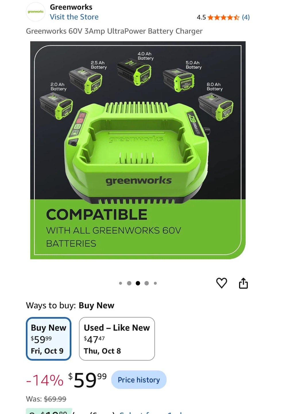 Greenworks Pro 60V Battery Charger - photo 2