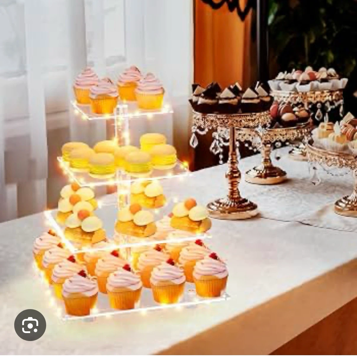 4-Tier Square Acrylic Cupcake Stand with LED Lights