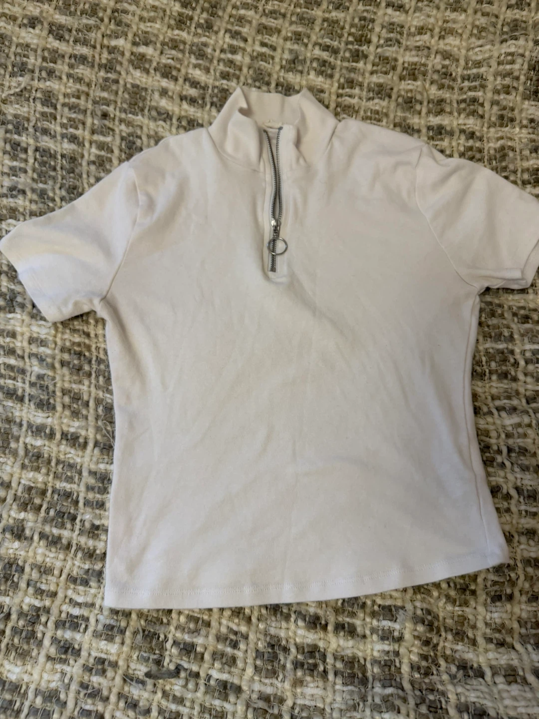 White Half-Zip Short Sleeve Top