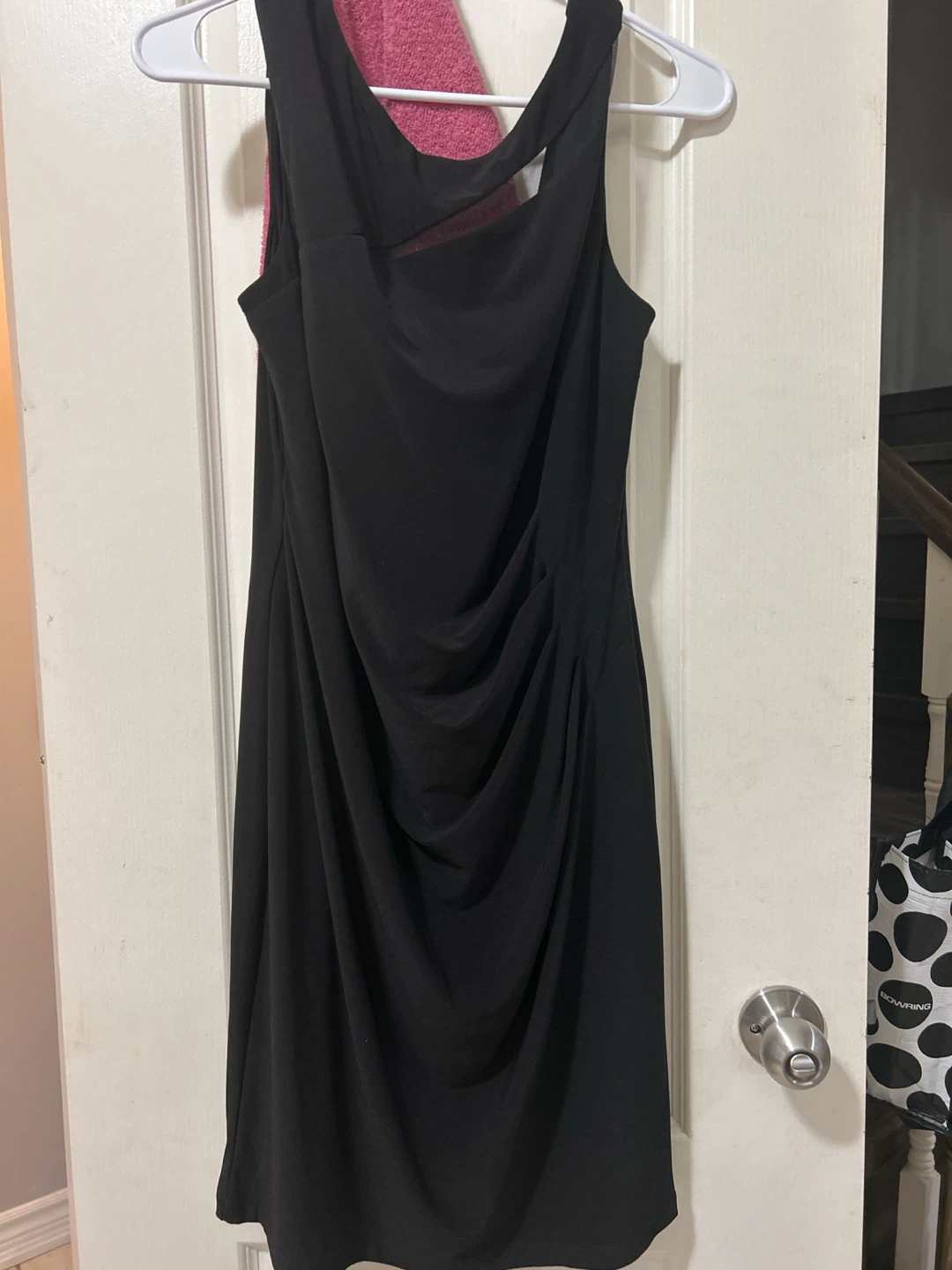 Black sleeveless draped dress