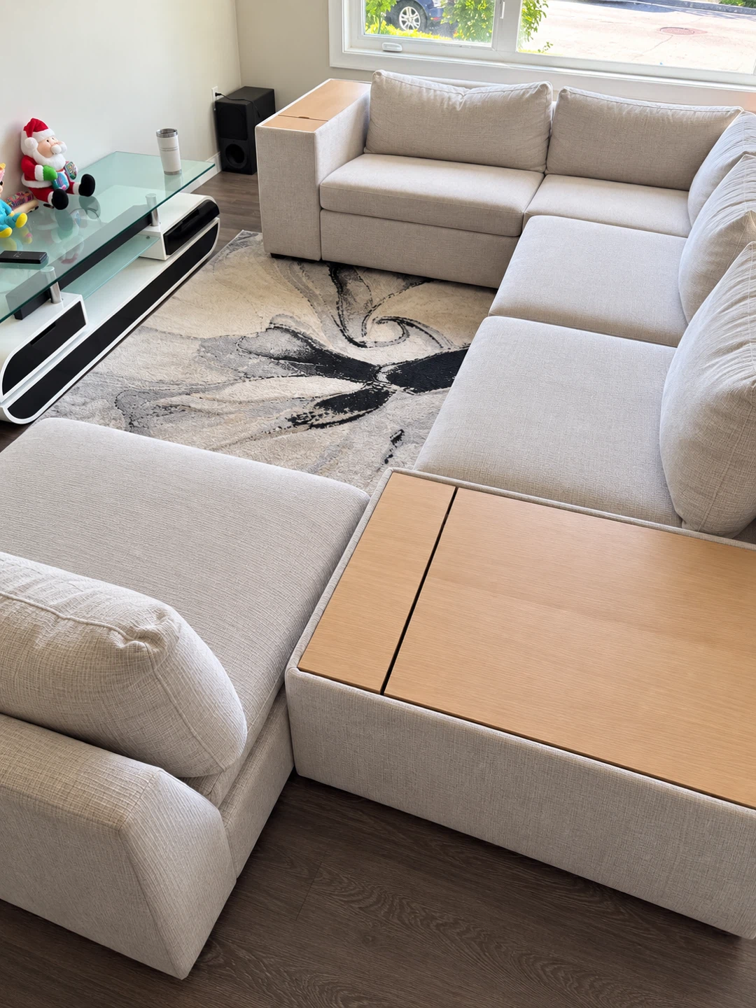 Modular Fabric Sectional Sofa with Wood Accents