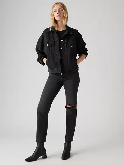 Levi’s Wedgie Straight Ankle Jeans Black Ripped – Size W25