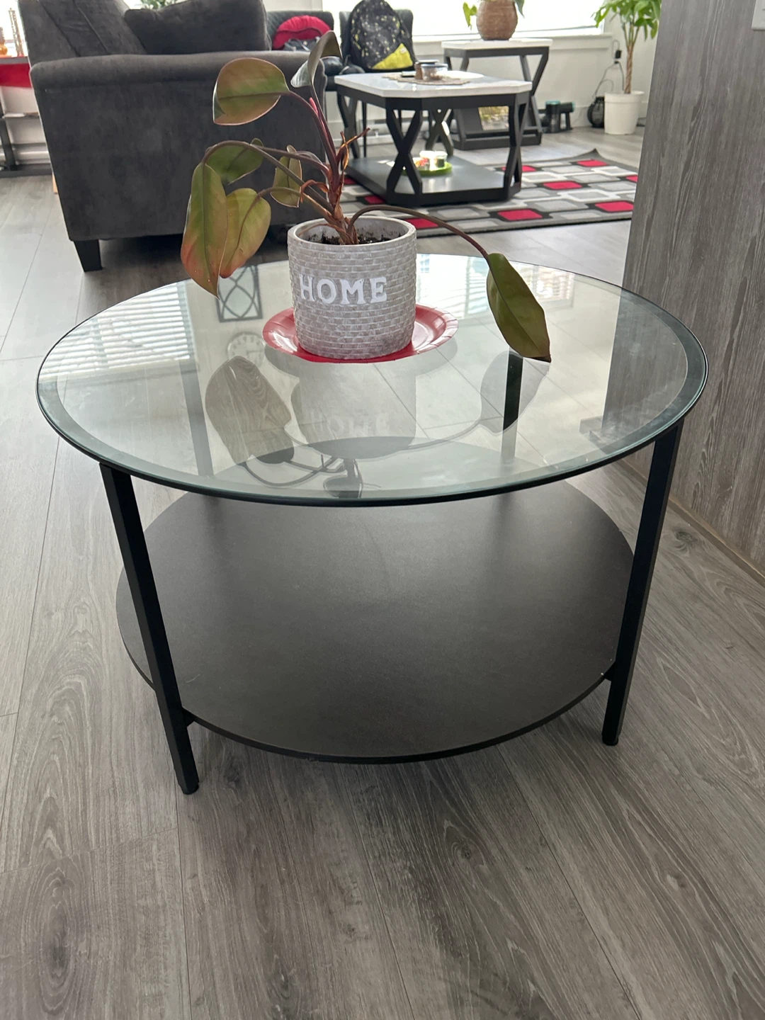 Round Glass Coffee Table with Lower Shelf