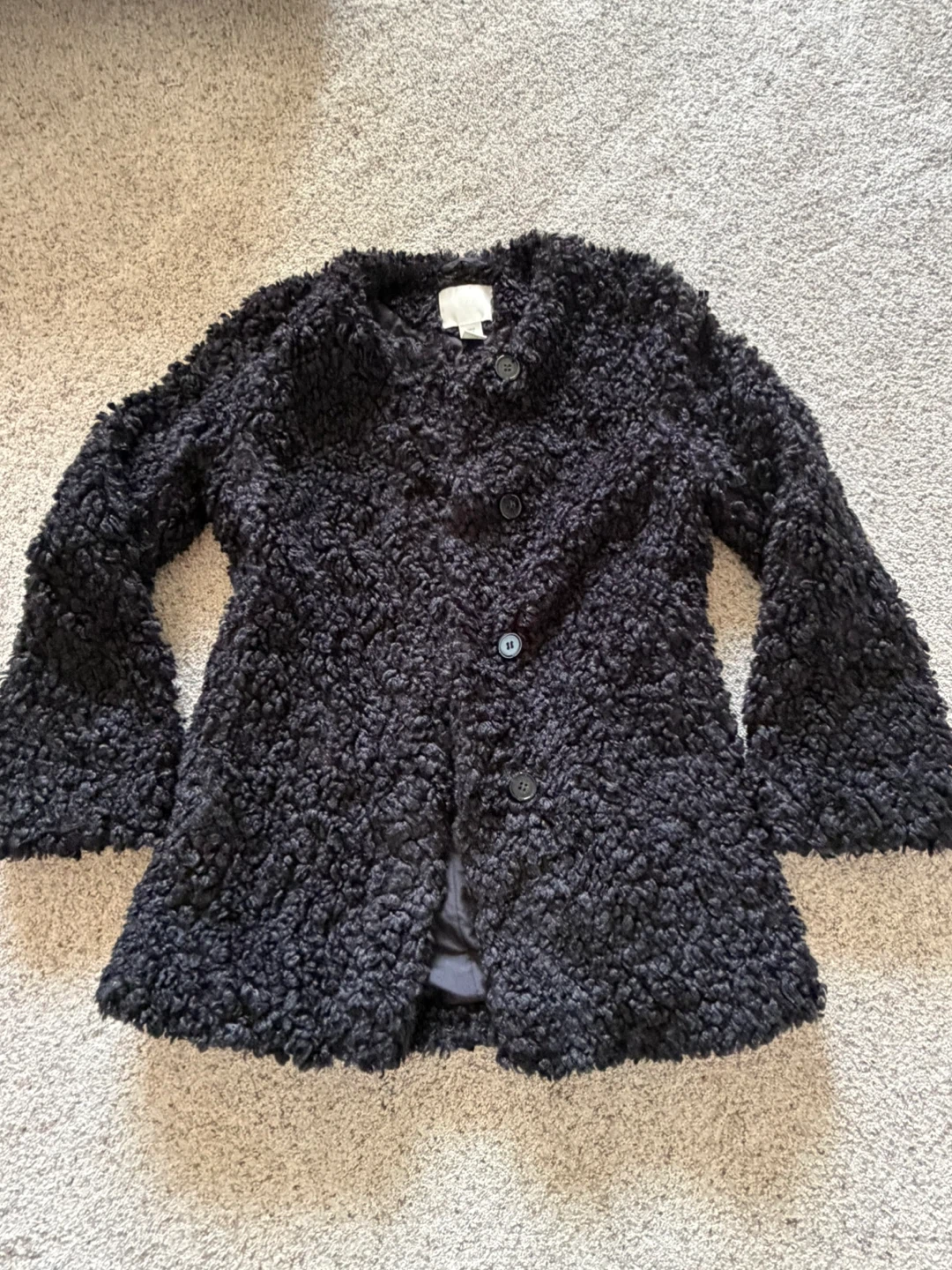 H&M Black Curly Faux Fur Coat XS