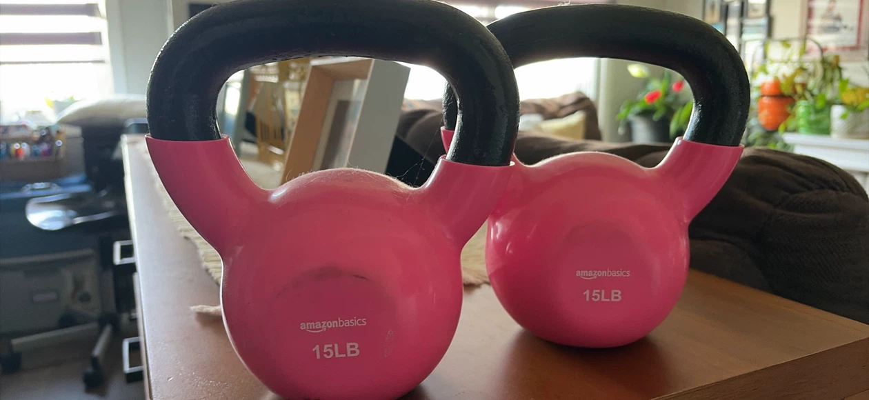 Pair of Amazon Basics 15 lb Kettlebells