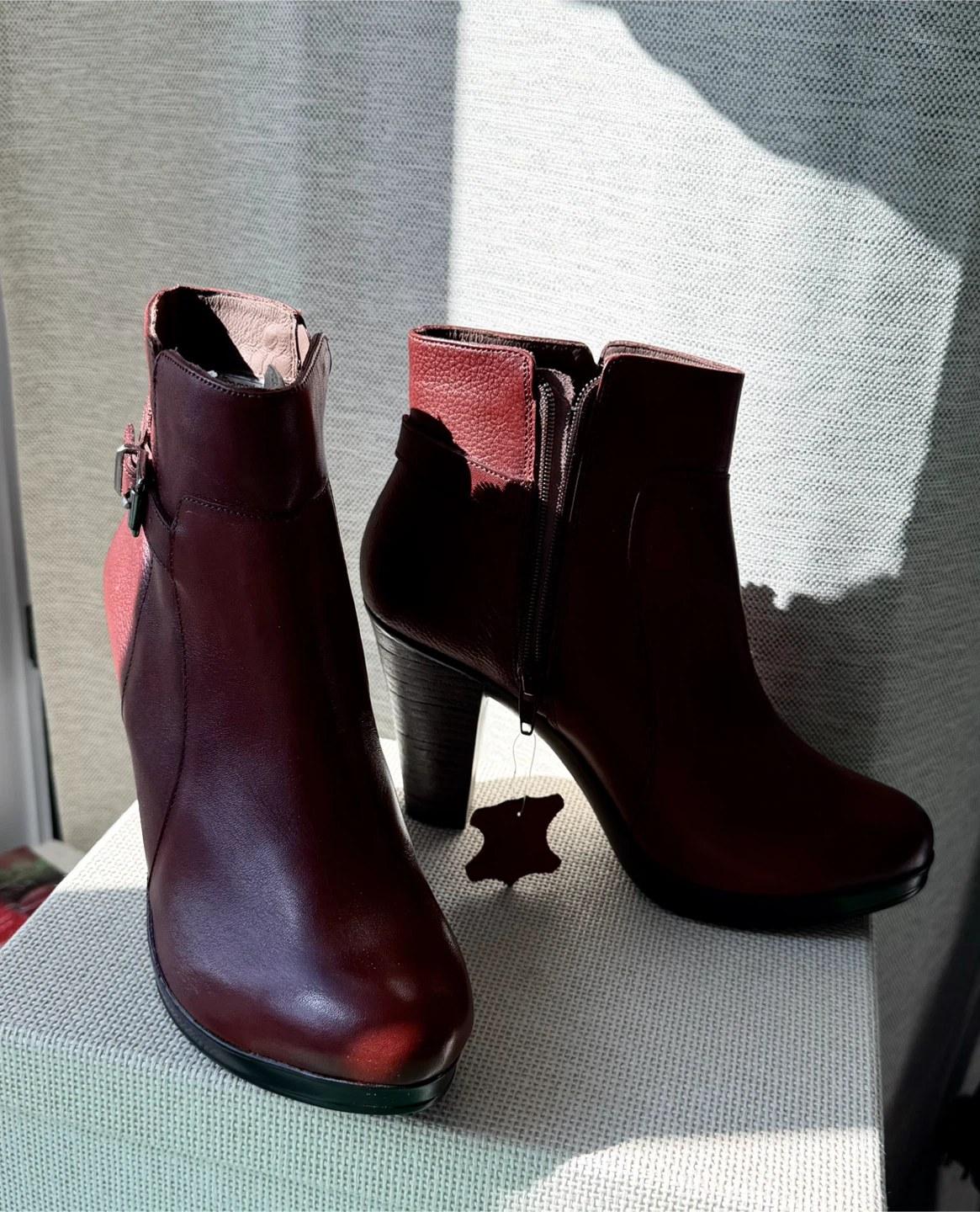 Burgundy leather ankle boots