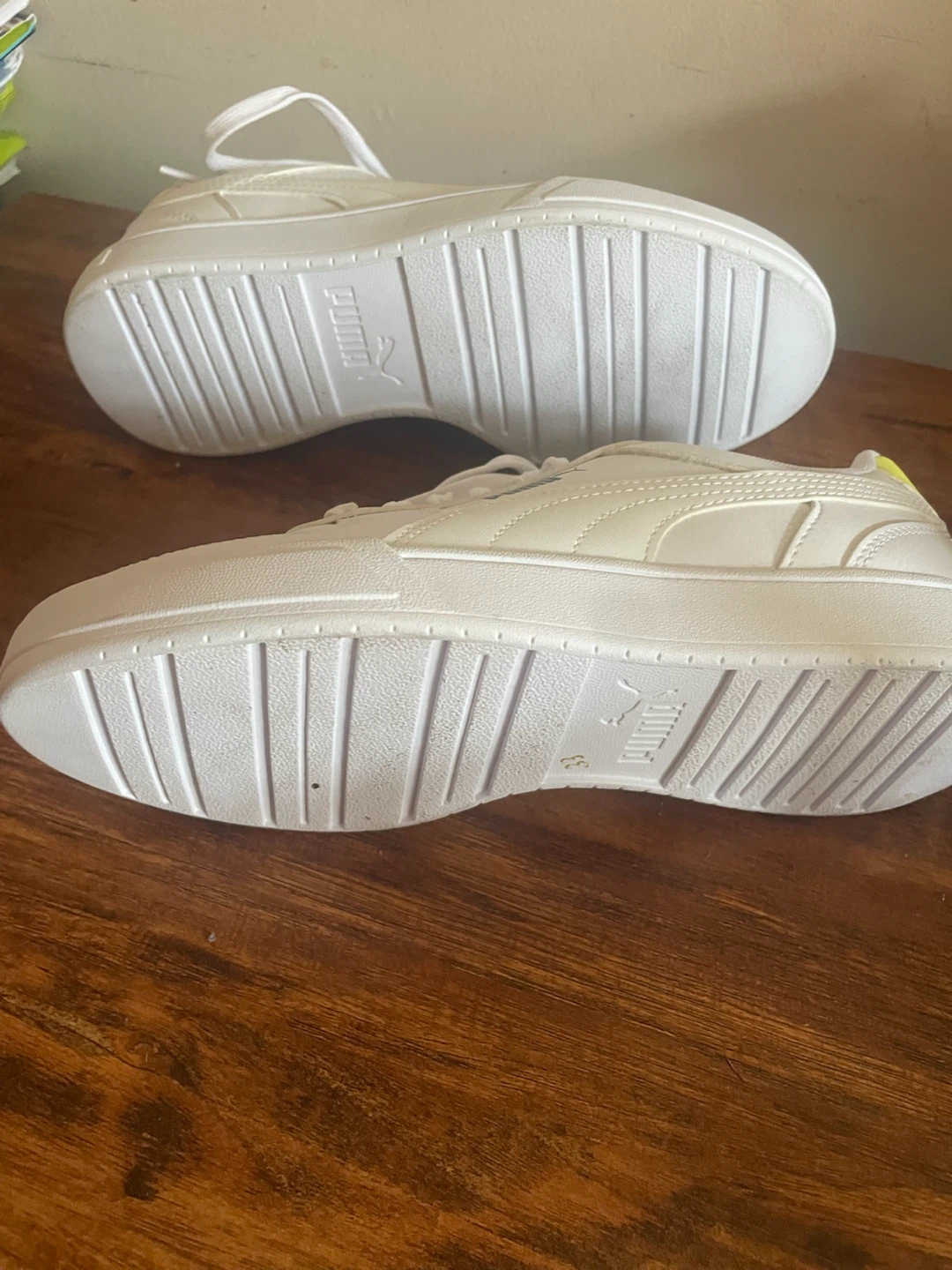 Puma White Sneakers with Yellow Accent