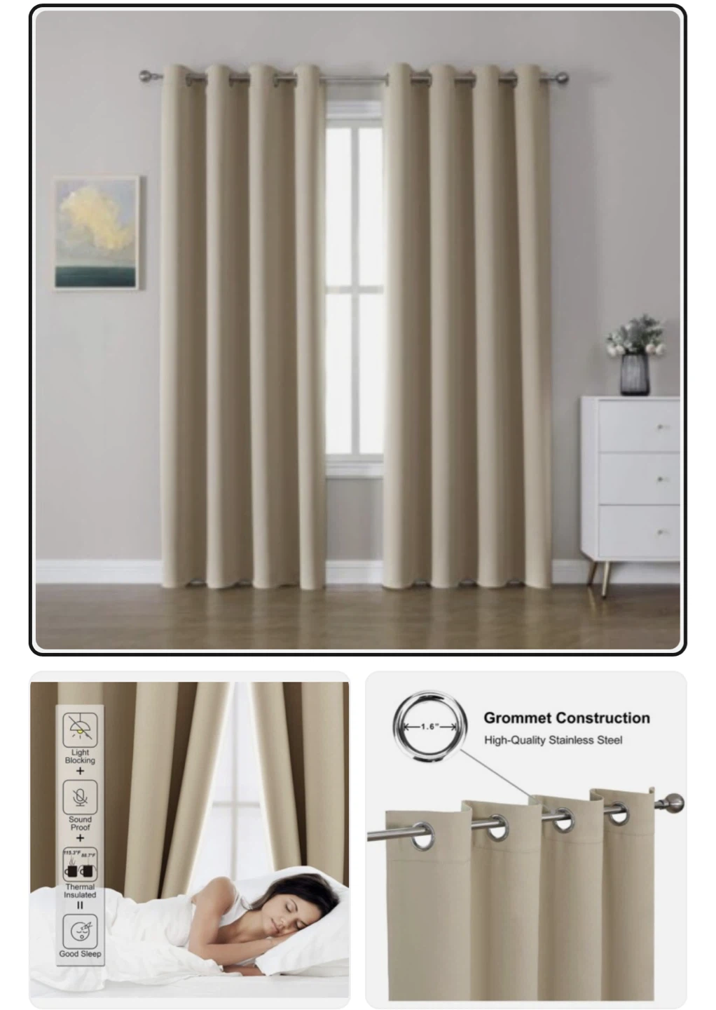 CUCRAF Rod Pocket 2 Curtains 52x72in Beige New