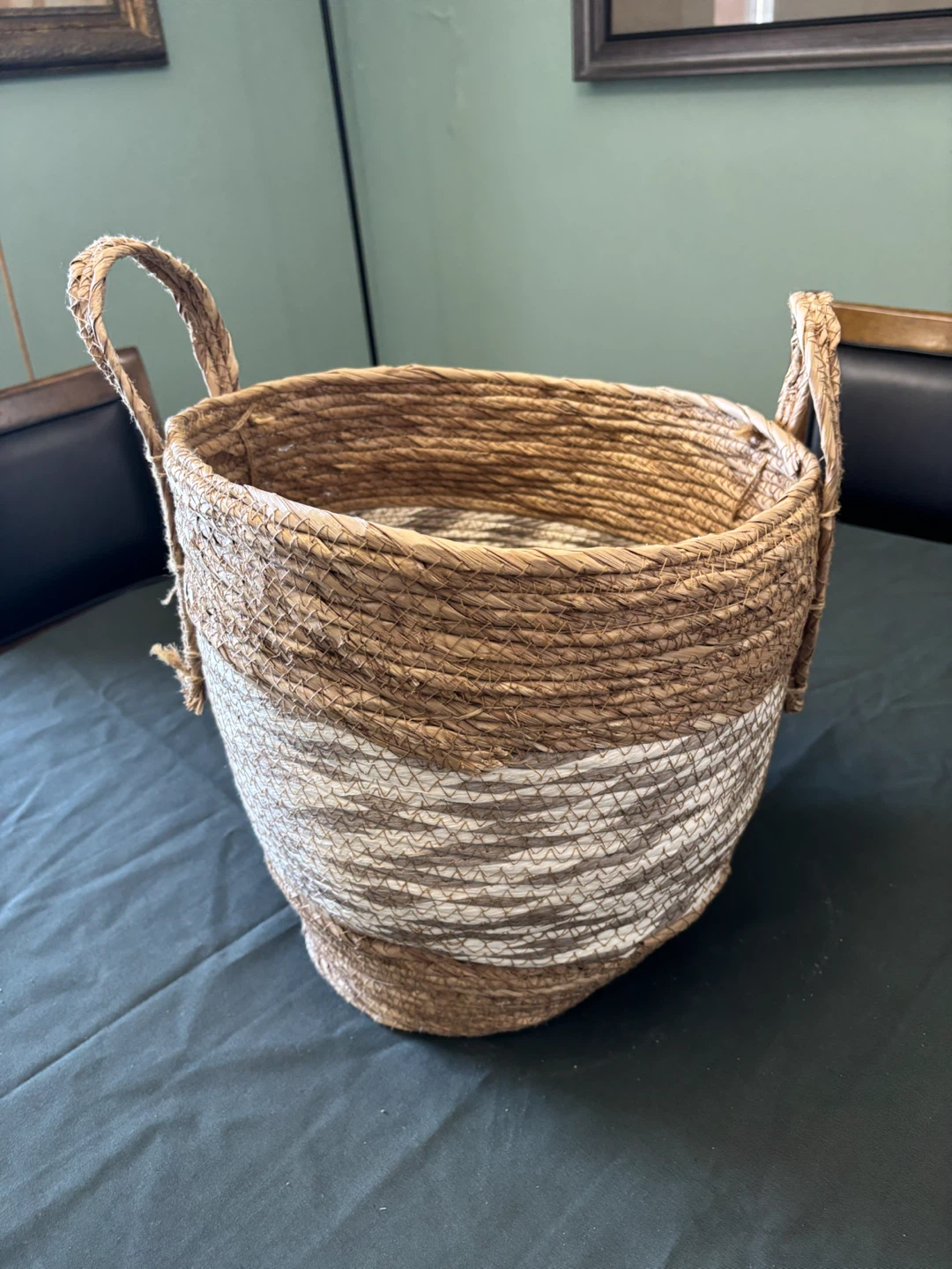 Woven storage basket with handles